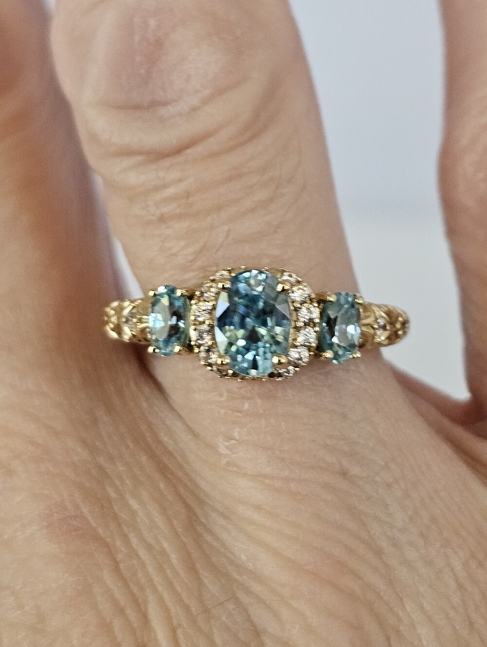 Natural Earth Mined Blue Zircon & White Zircon 18K Vermeil Ring Size 8! - Picture 3 of 10